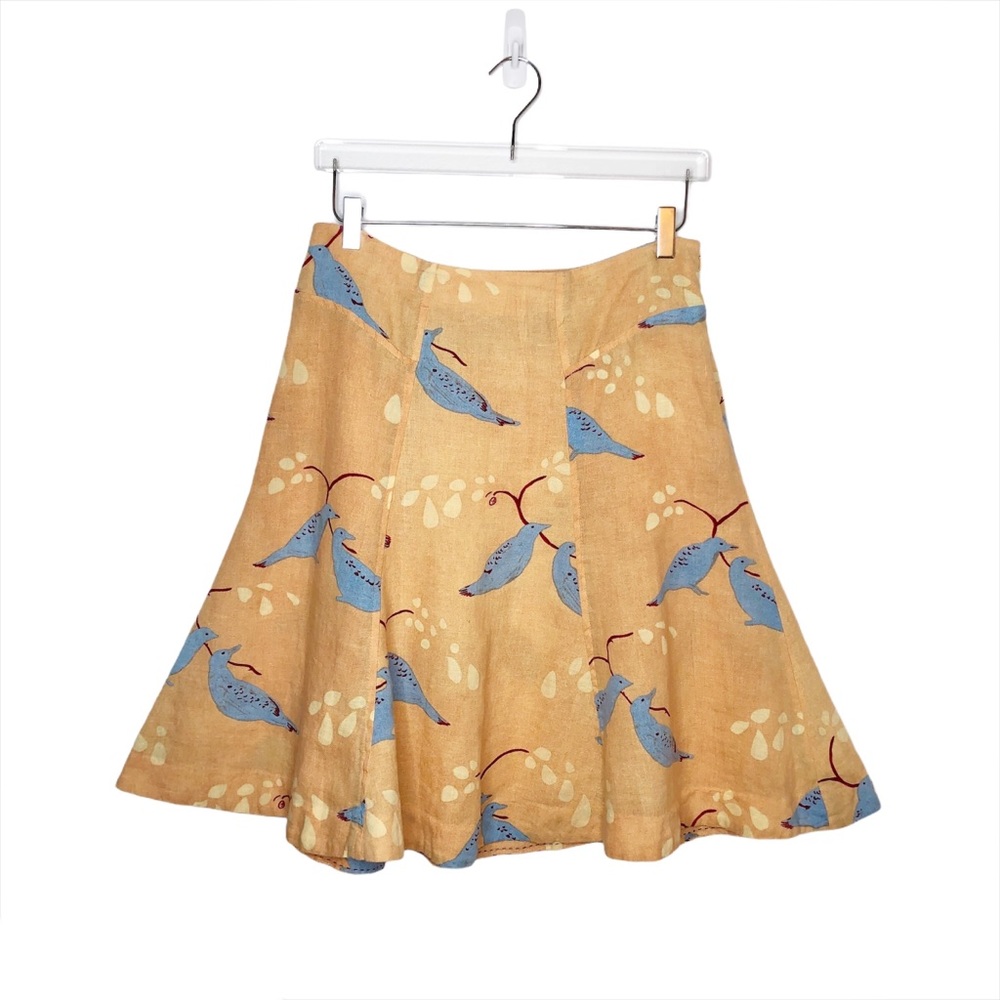 Anthropologie Meadow Rue Peach Linen Bird Skirt